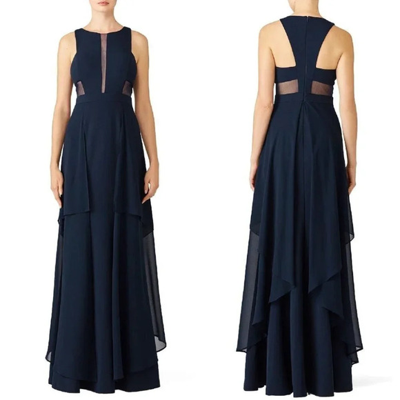 LM Collection Navy Blue Illusion Cutout Formal Gown $338 - Picture 1 of 8